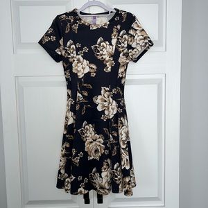 Navy blue floral dress.